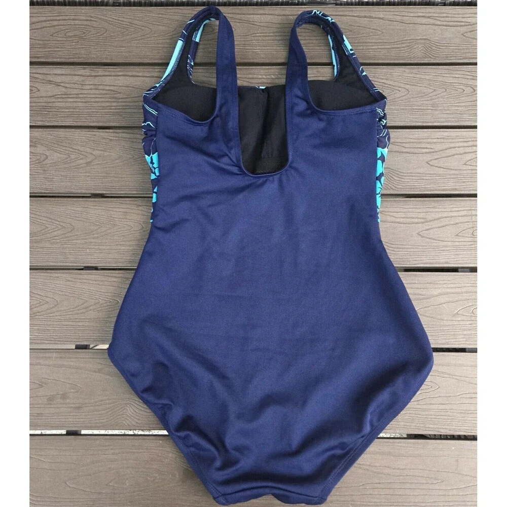 TYR Floral Scoop Neck Control Fit Blue/teal Size 8 1-PC Bathing Suit NEW No Tag